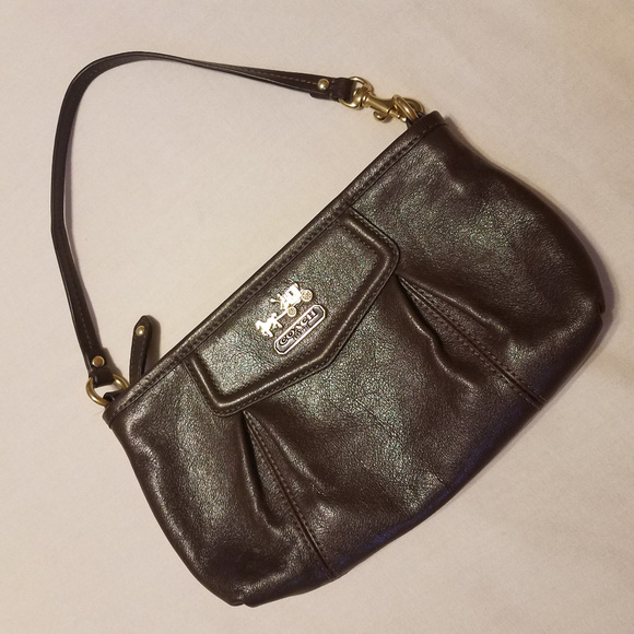 Coach Handbags - Coach Leather Madison Wristlet Purse Brown w/ Gold